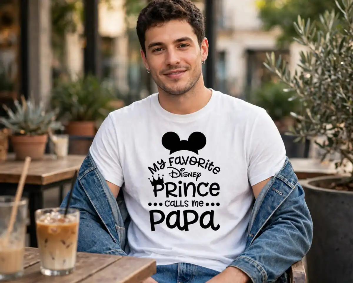 disney family titles shirt set with mickey icons and princess silhouettes disney family shirts svg design printed on a plain product mockup