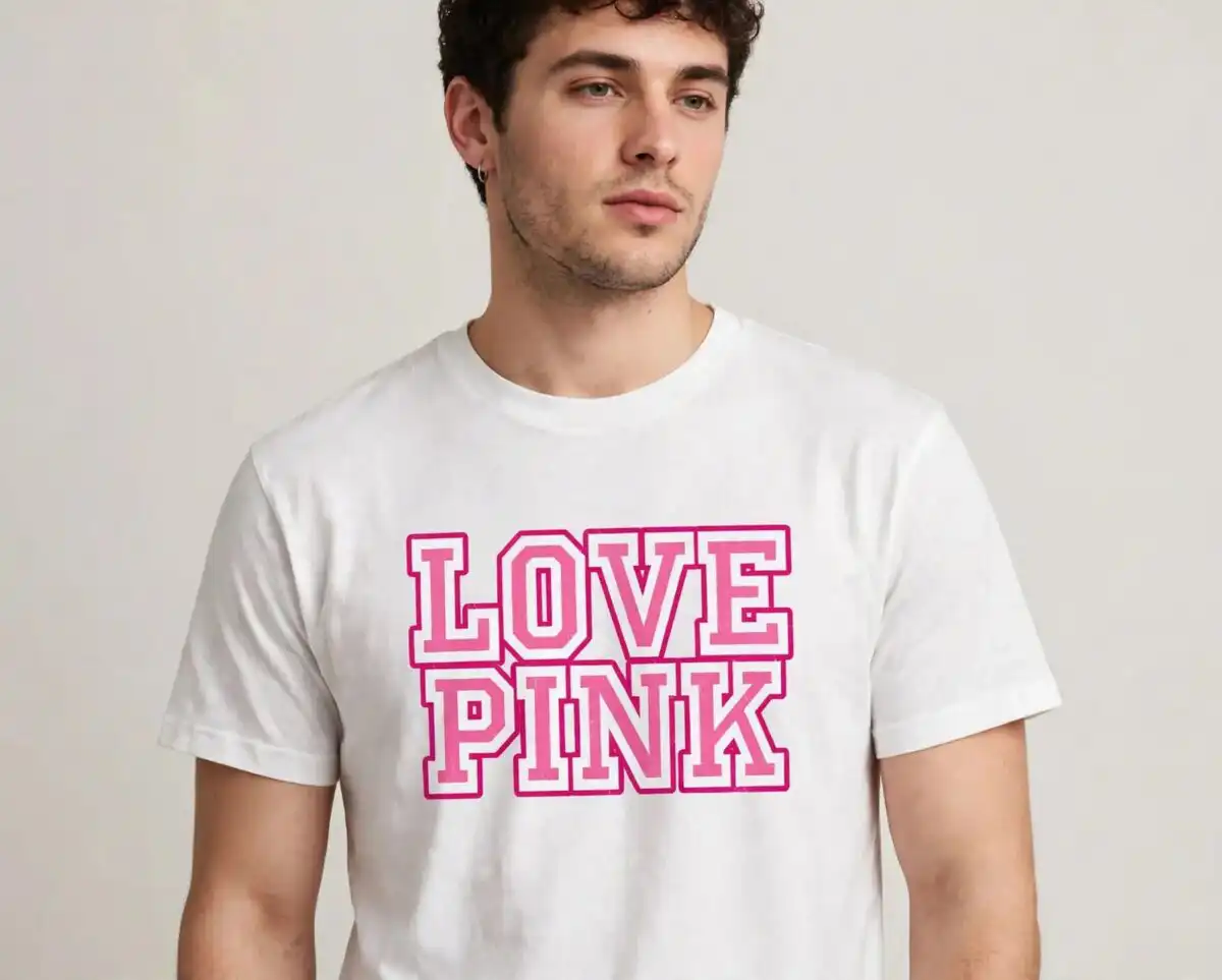 love pink svg design printed on a plain product mockup