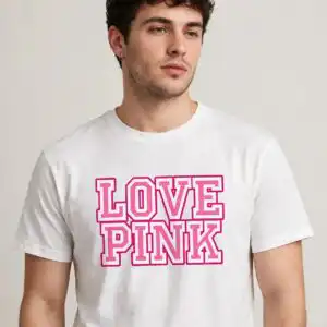 love pink svg design printed on a plain product mockup