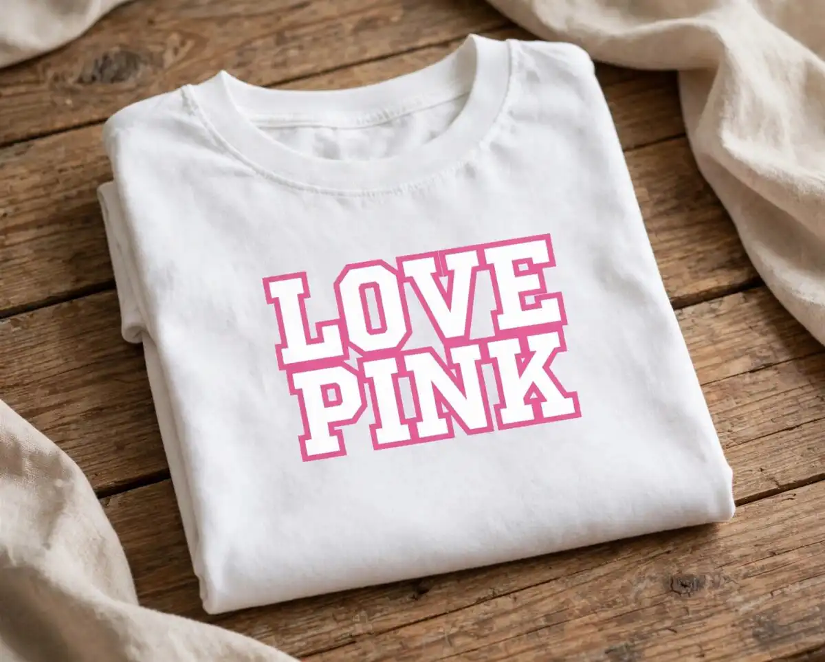 love pink svg design printed on a plain product mockup