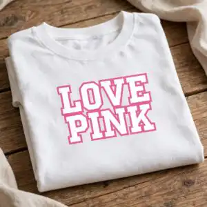 love pink svg design printed on a plain product mockup