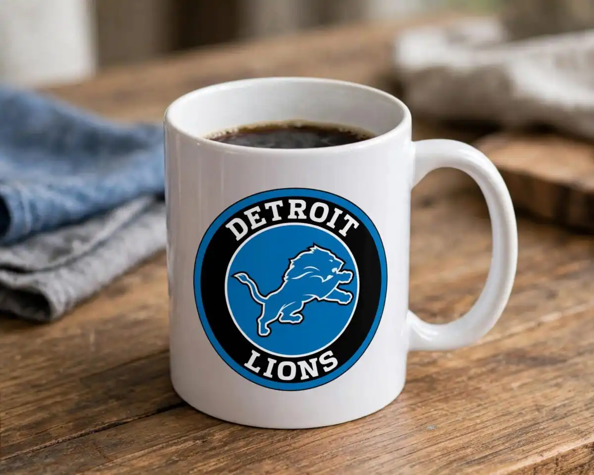 detroit lions helmet svg design printed on a plain product mockup
