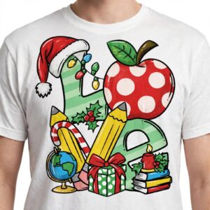 i love christmas clipart with school supply love letters for teachers i love christmas clipart design printed on a plain product mockup