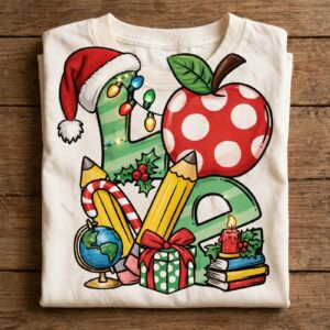 i love christmas clipart with school supply love letters for teachers i love christmas clipart design printed on a plain product mockup