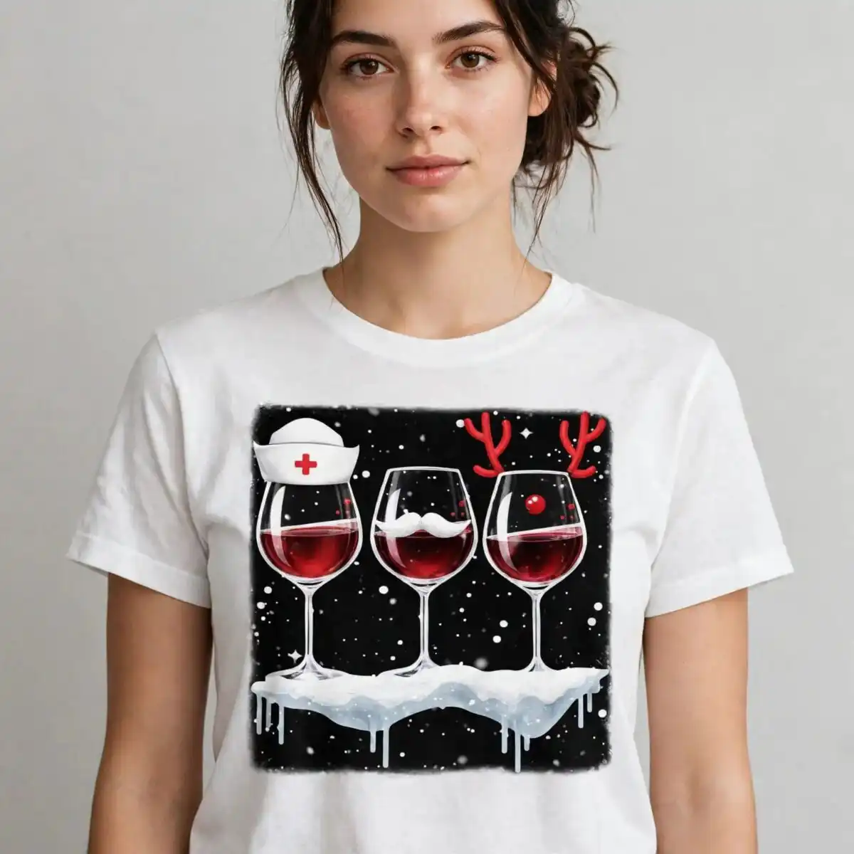 christmas wine glasses svg design printed on a plain product mockup