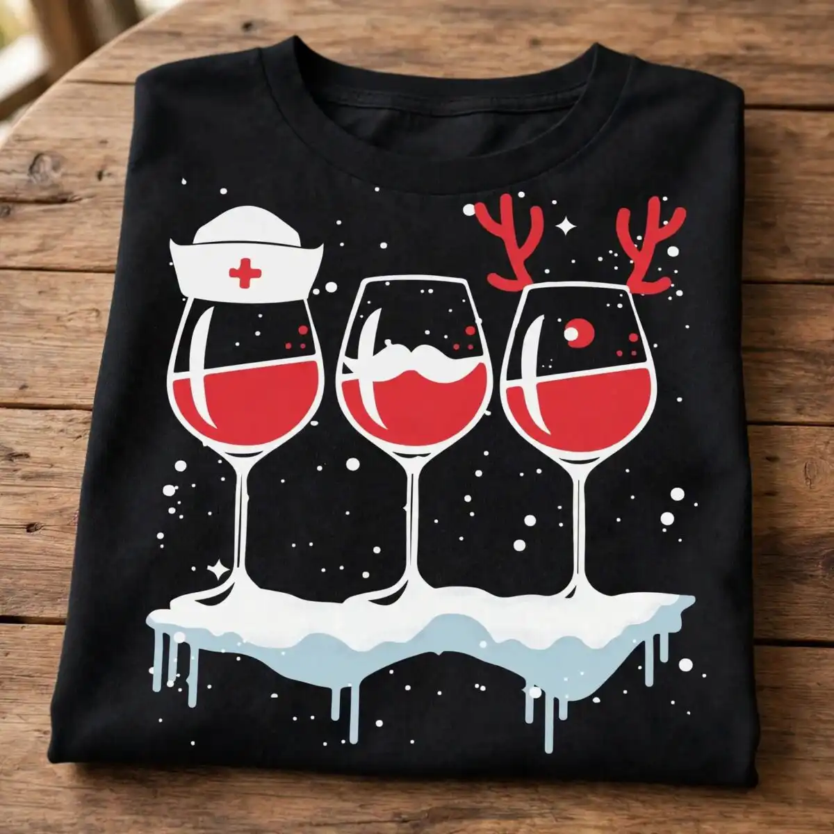 christmas wine glasses svg design printed on a plain product mockup