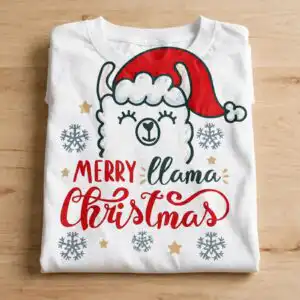 merry llama christmas christmas svg cricut design printed on a plain product mockup