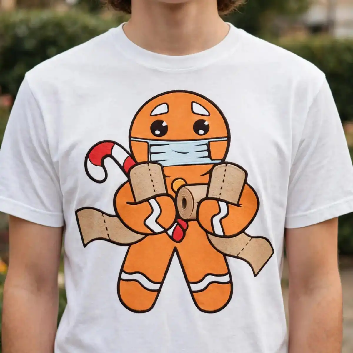 christmas cartoon gingerbread cookie mask svg design printed on a plain product mockup