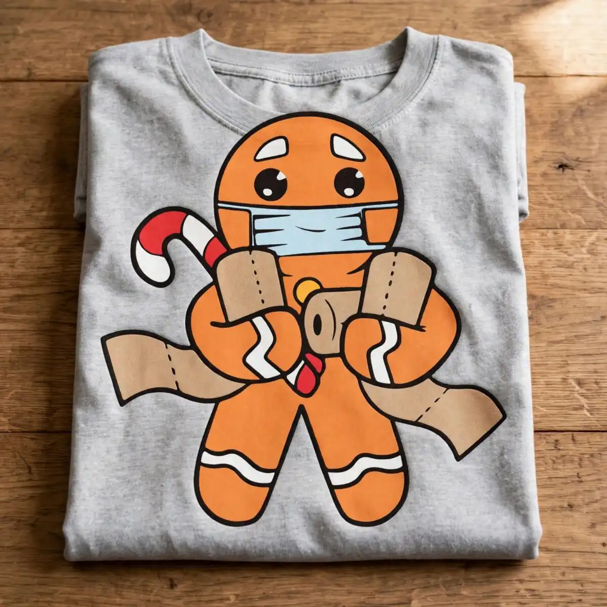 christmas cartoon gingerbread cookie mask svg design printed on a plain product mockup
