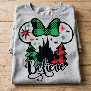 believe christmas mouse ear head silhouette with castle design believe christmas christmas png design printed on a plain product mockup