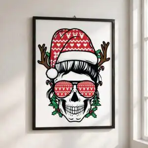 skull with santa hat svg design printed on a plain product mockup