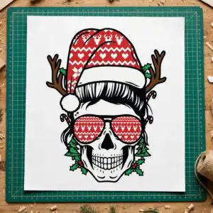 skull with santa hat svg design printed on a plain product mockup