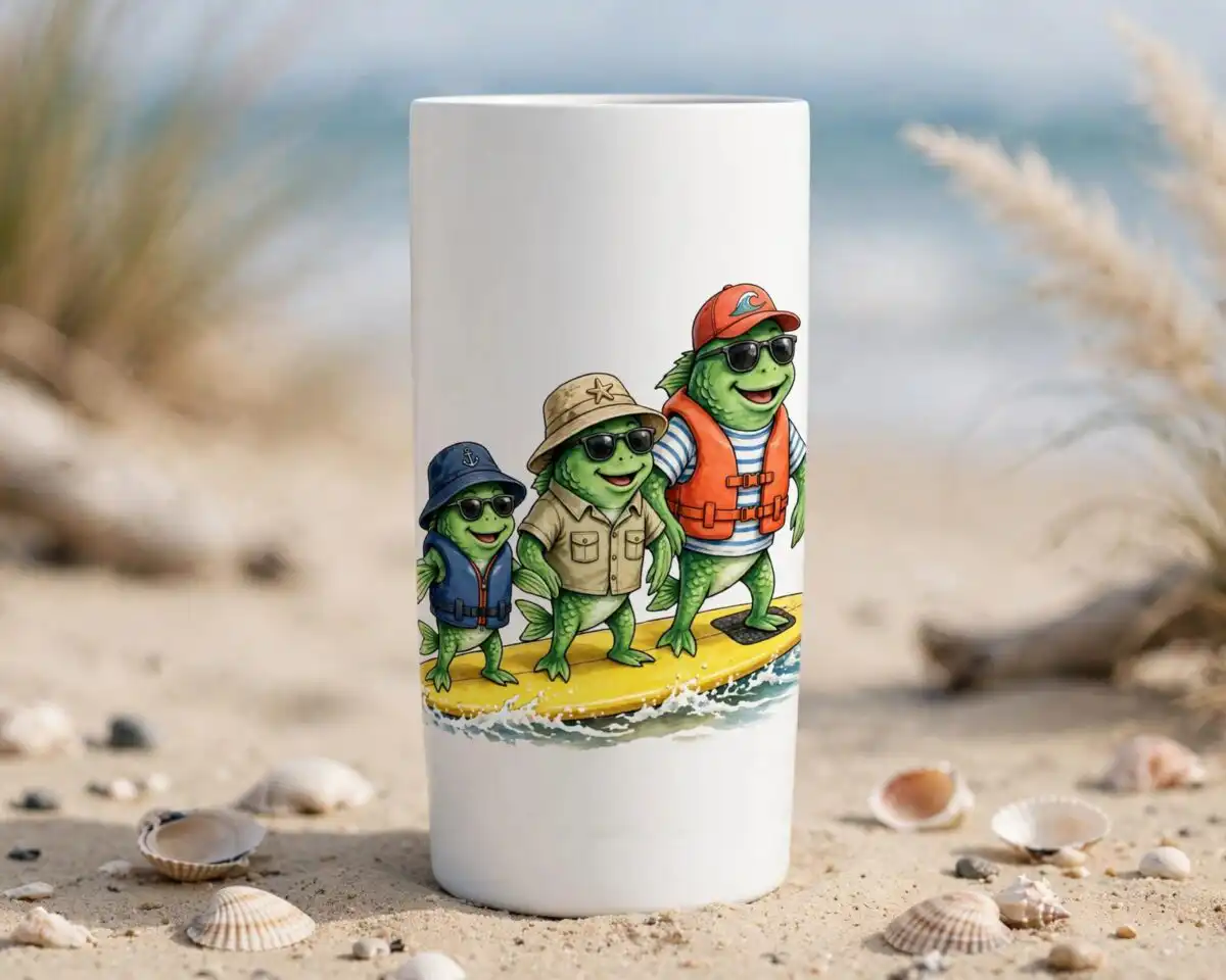 cartoon fish png images design printed on a plain product mockup