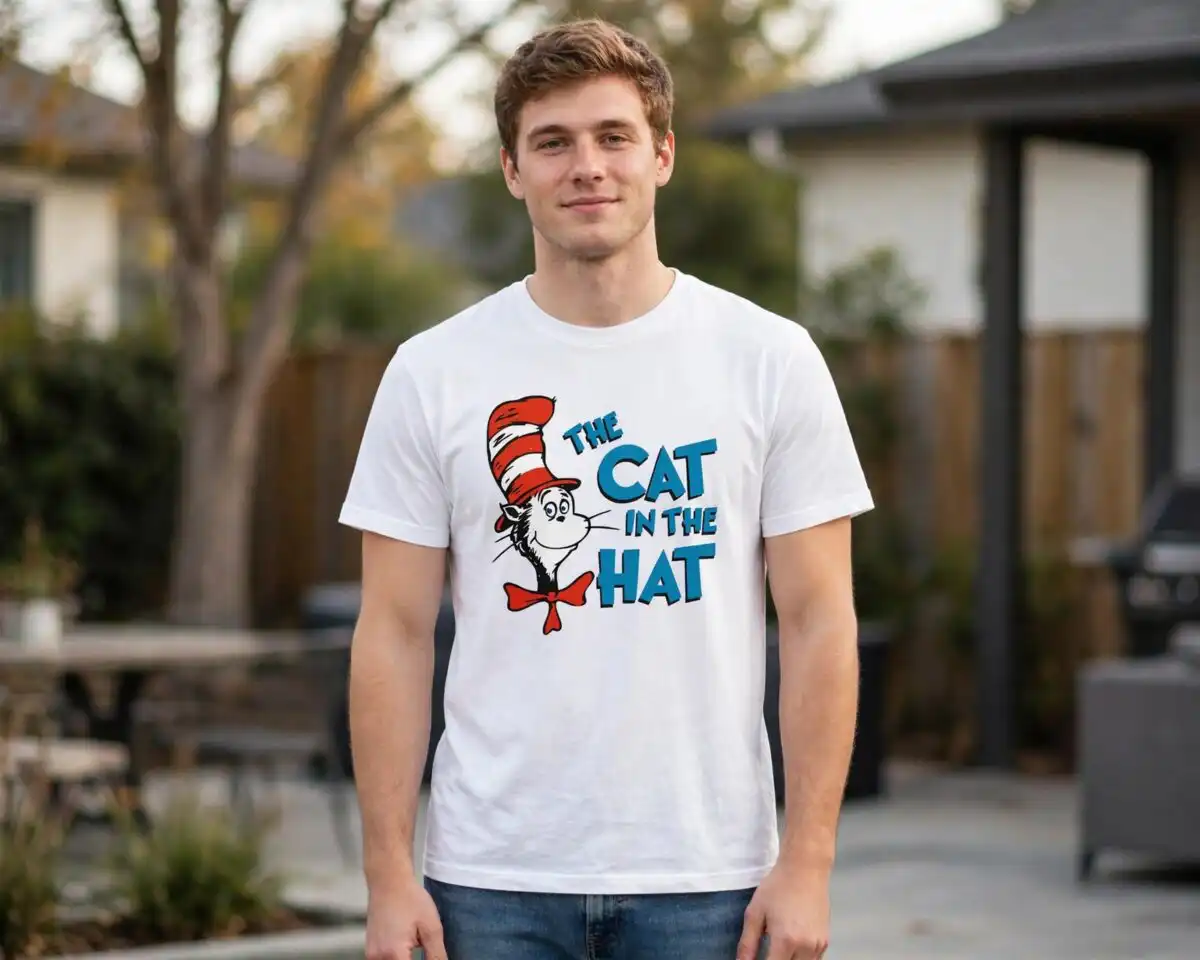 read across america dr seuss characters cat svg design printed on a plain product mockup