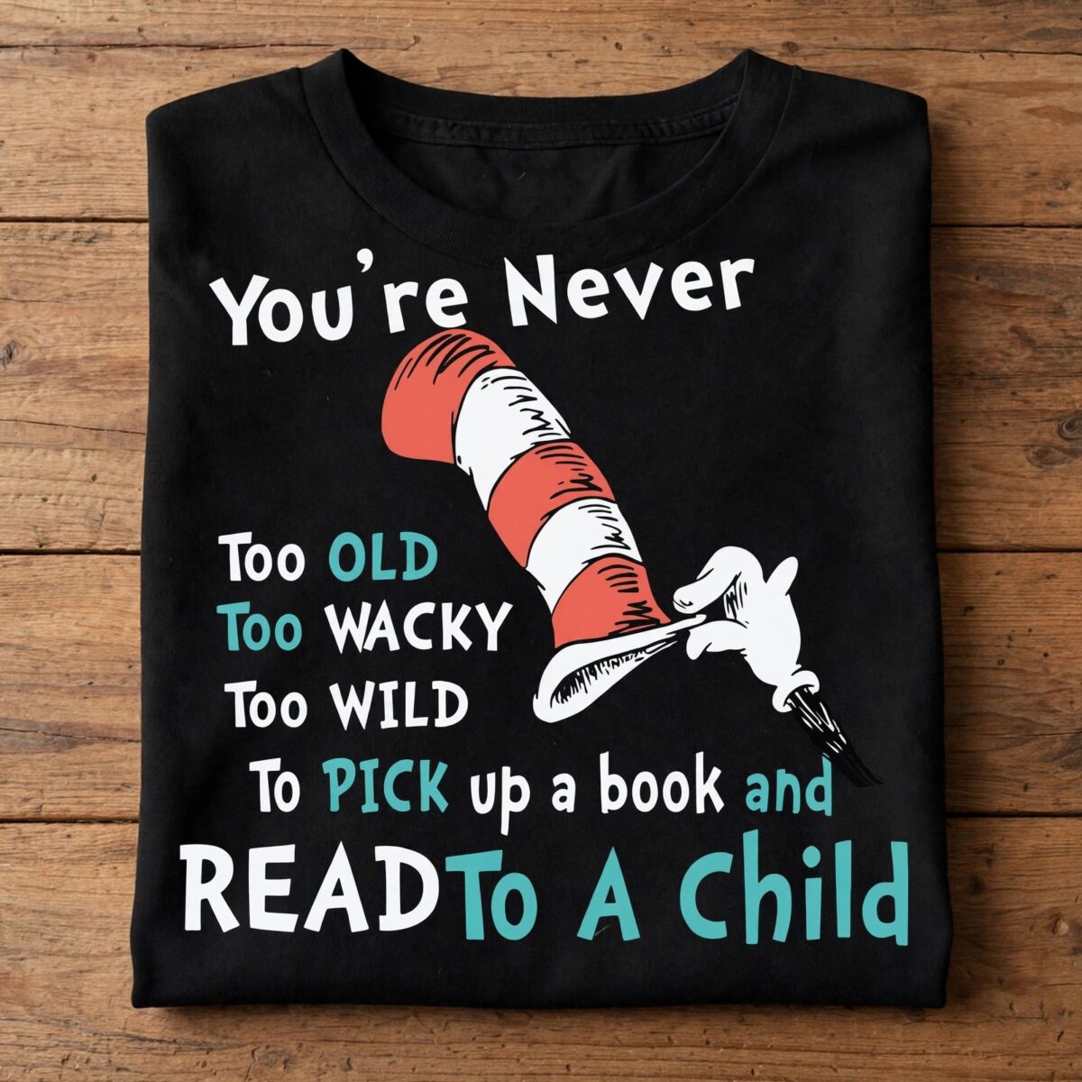 read child cat hat svg design printed on a plain product mockup