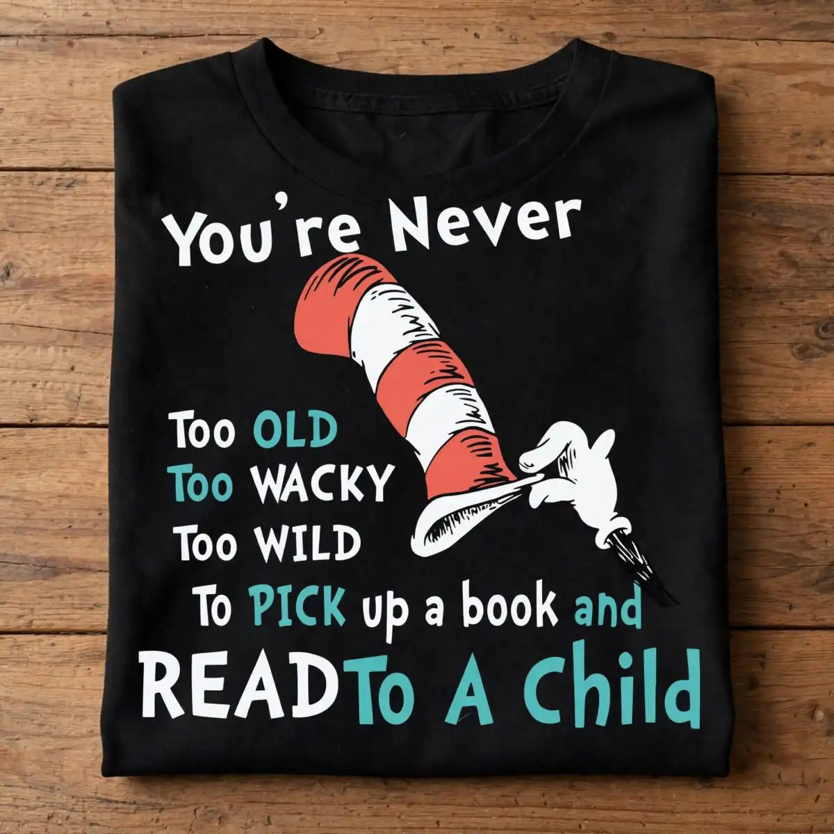 read child cat hat svg design printed on a plain product mockup