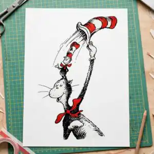 cat hat balancing little svg design printed on a plain product mockup