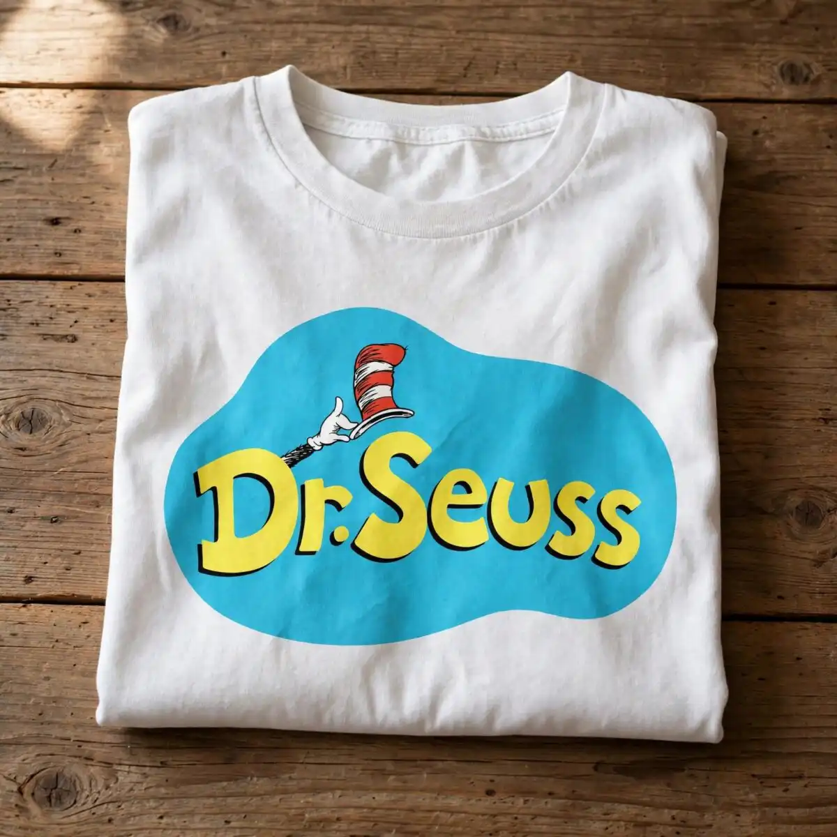 dr seuss brand logo svg design printed on a plain product mockup