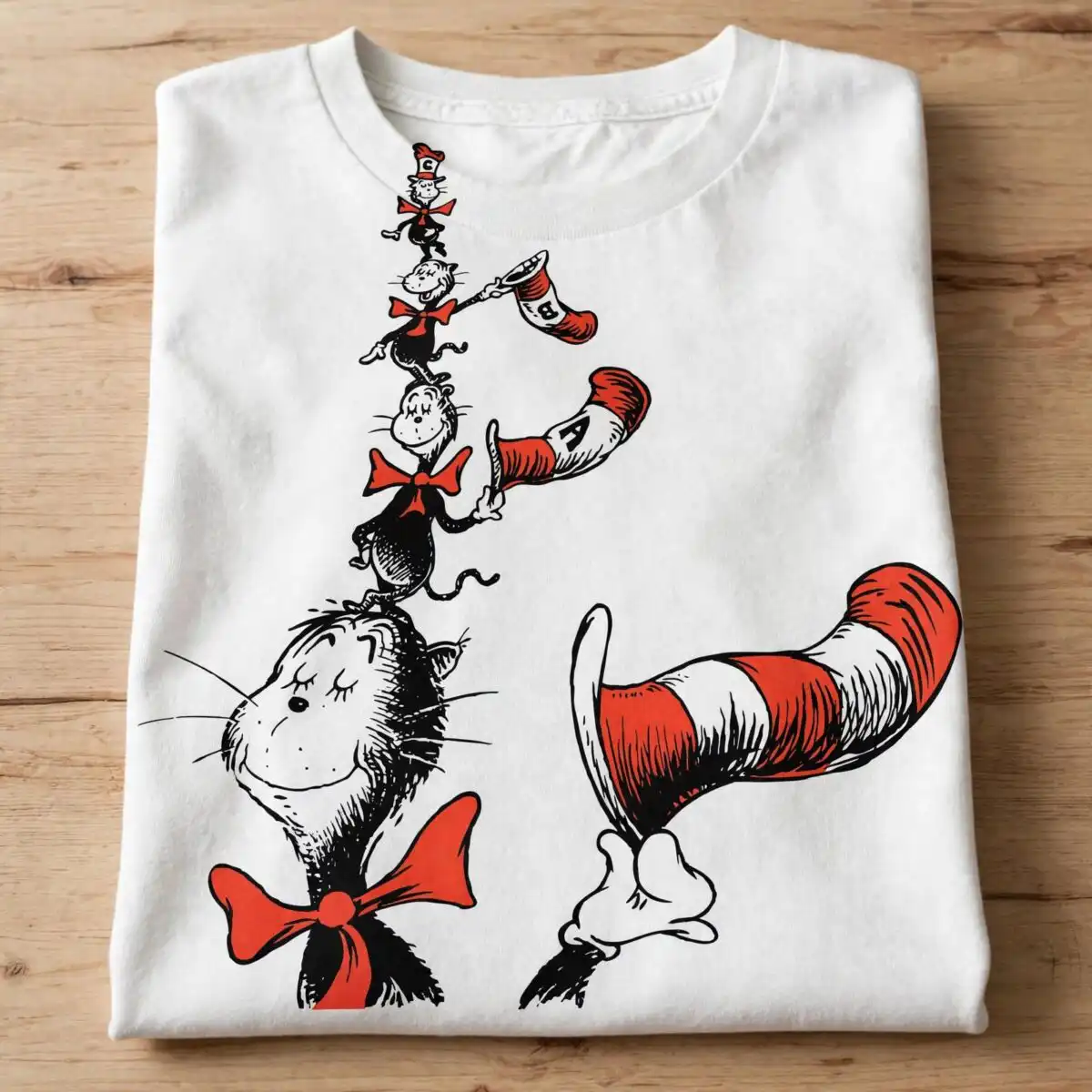 whimsical stacked balance cats in hats design for read across america cat hat stacked balance svg design printed on a plain product mockup