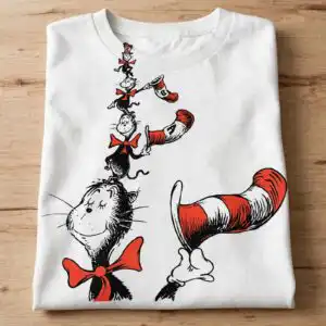 whimsical stacked balance cats in hats design for read across america cat hat stacked balance svg design printed on a plain product mockup