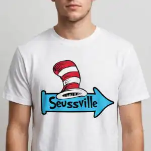 red white and blue seussville top hat arrow sign graphic red white and blue svg design printed on a plain product mockup