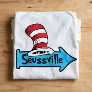 red white and blue seussville top hat arrow sign graphic red white and blue svg design printed on a plain product mockup