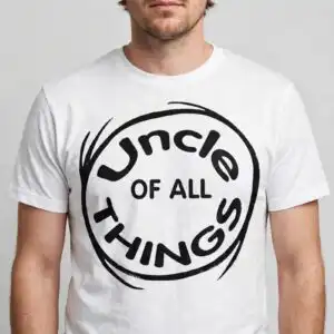 funny uncle of all things family phrase circular logo family uncle all things phrase svg design printed on a plain product mockup