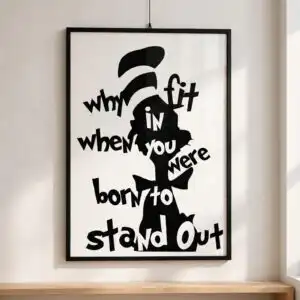 why fit in when you can stand out cat in the hat quote cut file for shirts, mugs and wall why fit in when you can stand out svg design printed on a plain product mockup