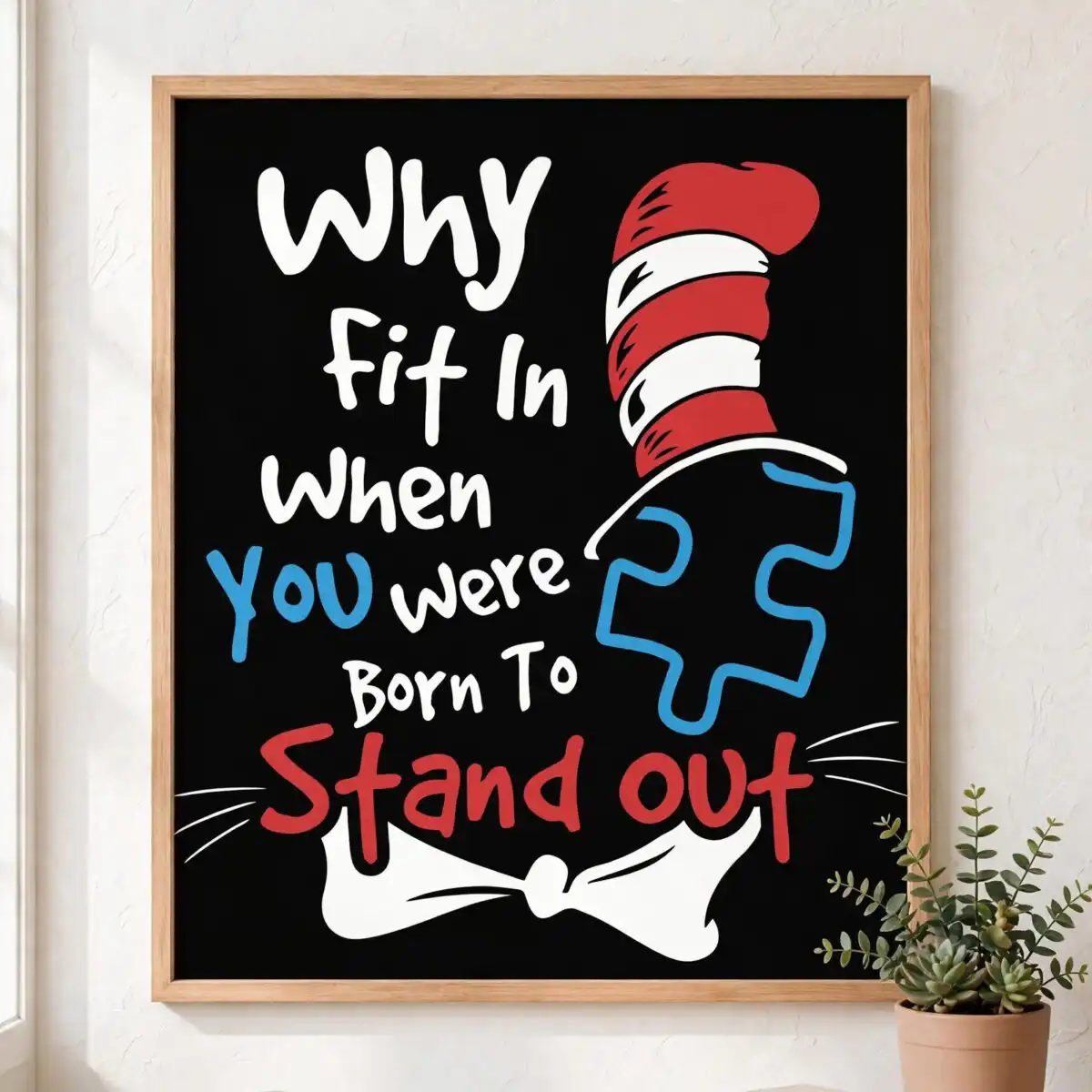 why fit in when you were born to stand out cat hat autism awareness quote design why svg file design printed on a plain product mockup