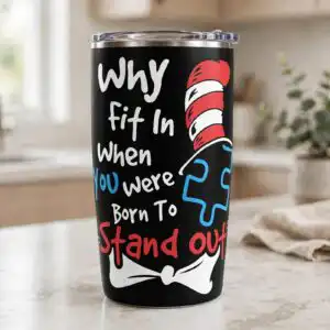 why fit in when you were born to stand out cat hat autism awareness quote design why svg file design printed on a plain product mockup
