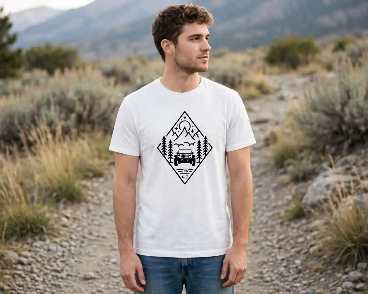jeep shirt svg design printed on a plain product mockup