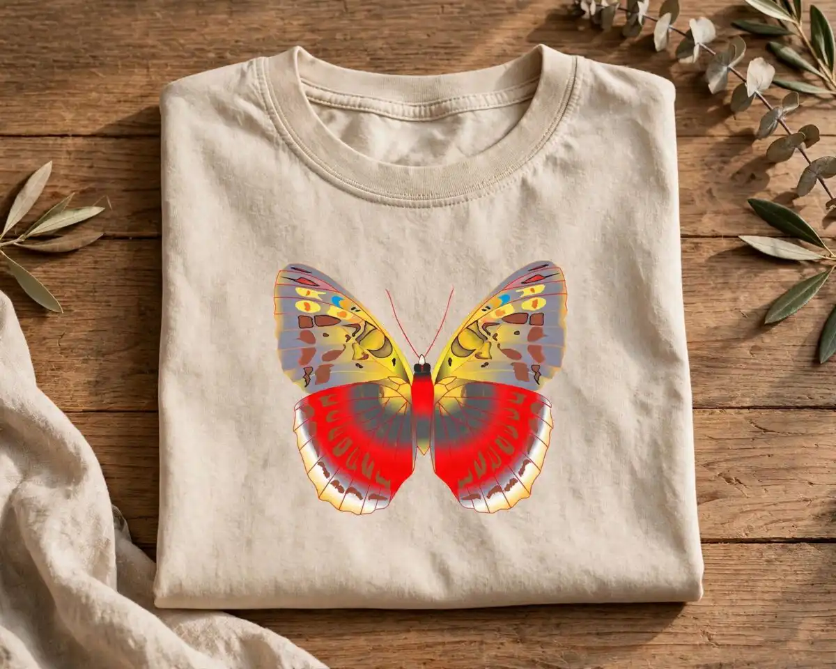 butterfly png image design printed on a plain product mockup