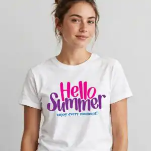 hello summer tropical beach collage for shirts, tote bags and mugs hello summer svg design printed on a plain product mockup