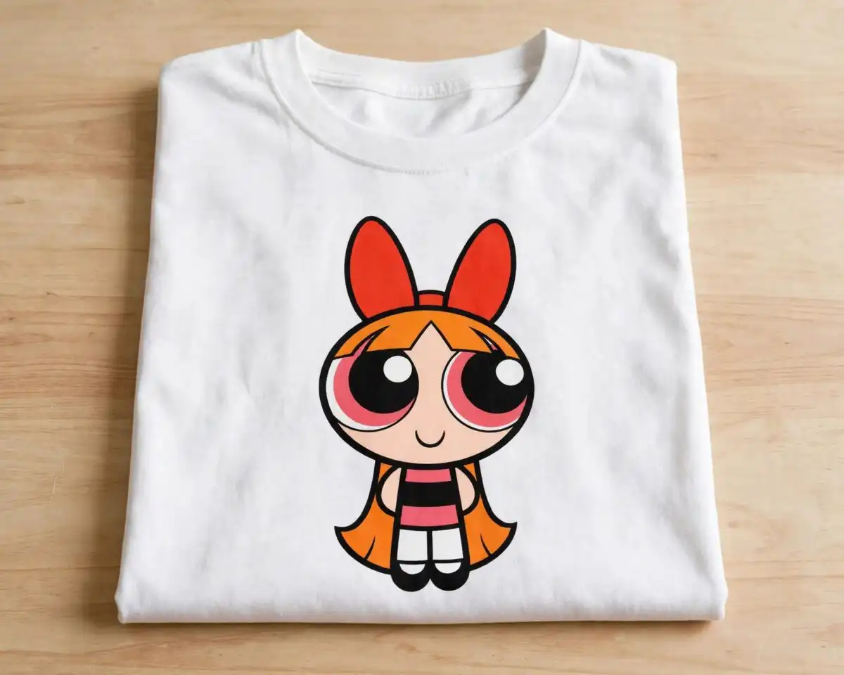 powerpuff girls characters png design printed on a plain product mockup