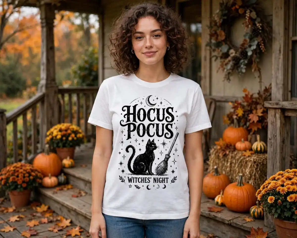 hocus pocus tumbler png design printed on a plain product mockup