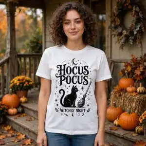 hocus pocus tumbler png design printed on a plain product mockup
