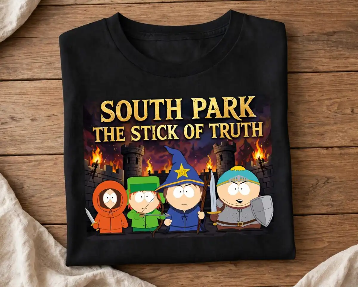 south park png characters design printed on a plain product mockup
