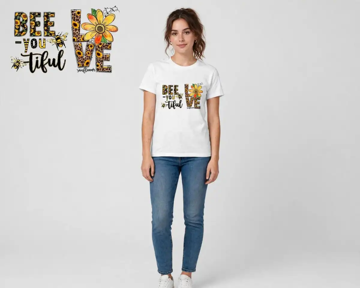 sunflower themed inspirational love sublimation design printed on a plain product mockup