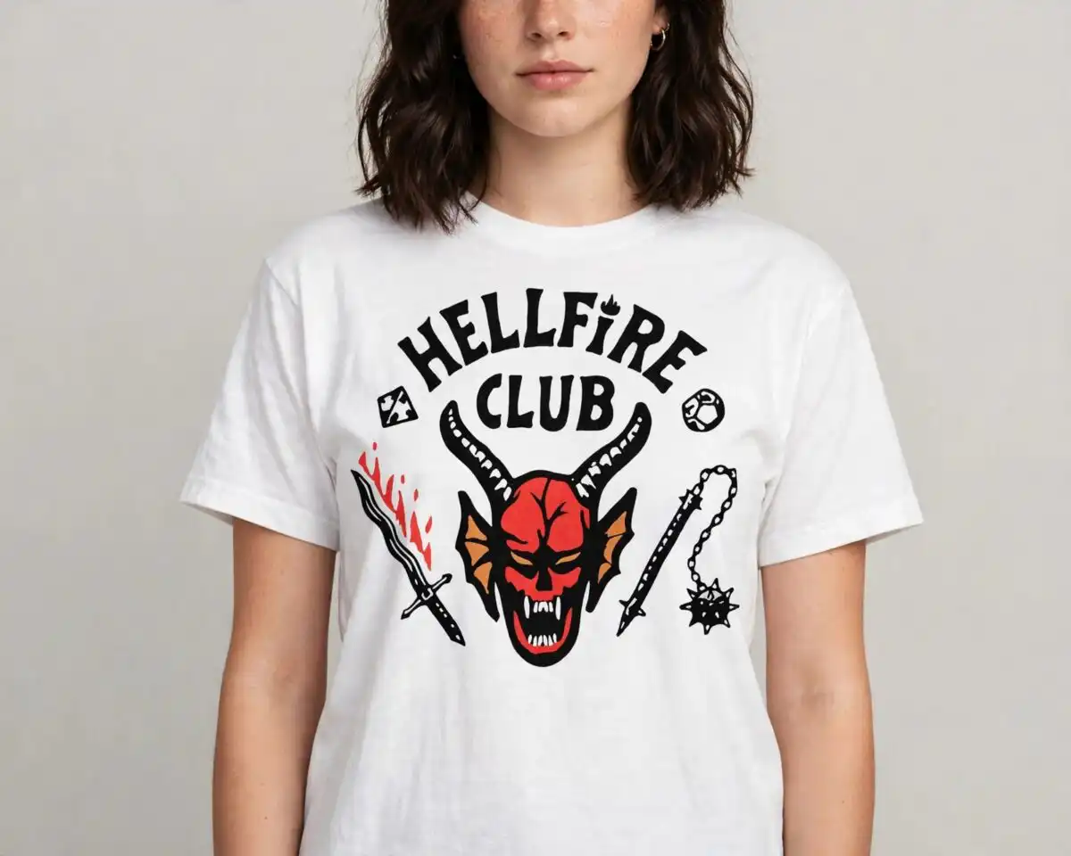 stranger things fan for cricut with hawkins quotes and hellfire art stranger things svg for cricut design printed on a plain product mockup