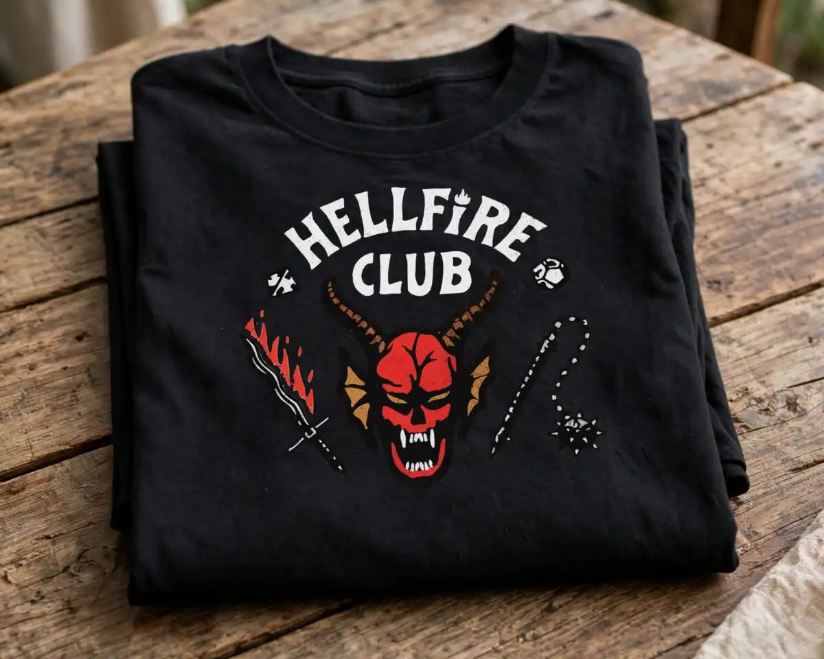 stranger things fan for cricut with hawkins quotes and hellfire art stranger things svg for cricut design printed on a plain product mockup