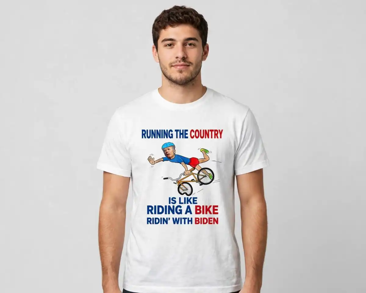 running the country like riding a bike political satire for shirts running country like riding png design printed on a plain product mockup