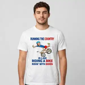 running the country like riding a bike political satire for shirts running country like riding png design printed on a plain product mockup