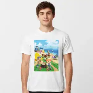 animal crossing island beach campsite with chibi villagers animal crossing svg design printed on a plain product mockup