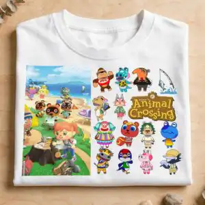animal crossing island beach campsite with chibi villagers animal crossing svg design printed on a plain product mockup