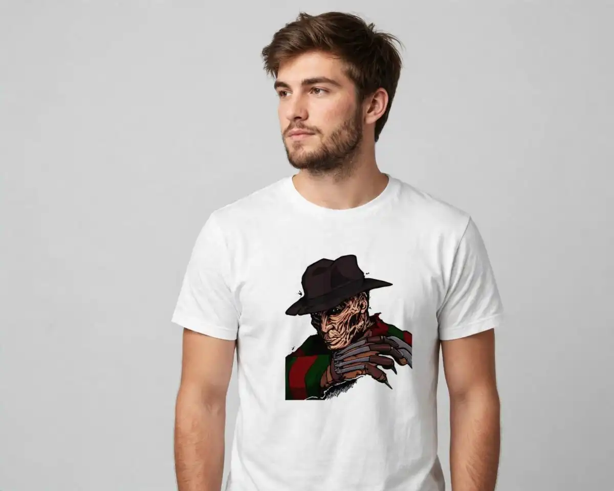 sweet dreams halloween - scarred man in fedora and striped sweater png halloween scarred man fedora striped png design printed on a plain product mockup