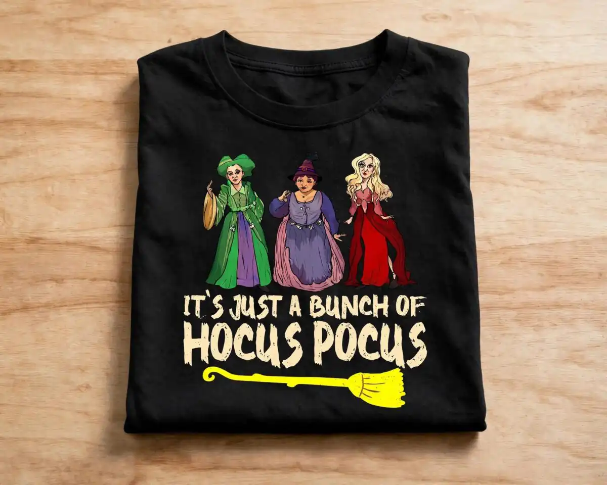 halloween three costumed women moon png design printed on a plain product mockup