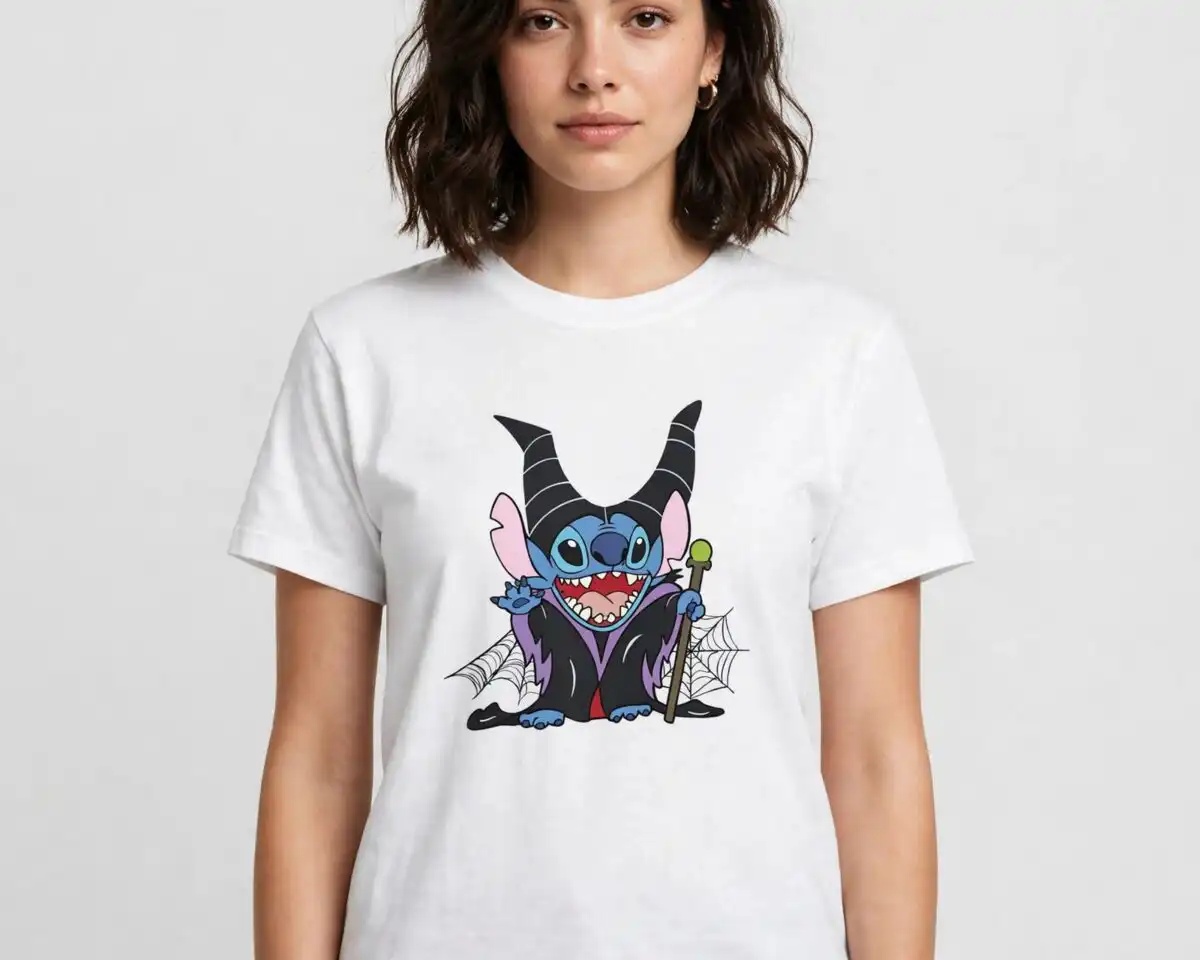 stitch horror characters halloween png design printed on a plain product mockup