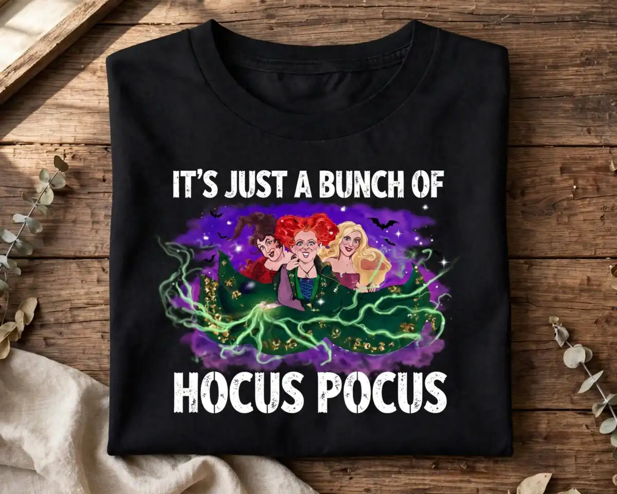 three women in witch costumes halloween with 30 hocus pocus pngs halloween three women witch costumes png design printed on a plain product mockup
