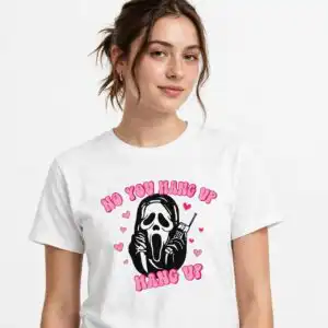 scream ghost halloween collage with telephones and hearts for shirts and mugs scream ghost halloween halloween svg design printed on a plain product mockup