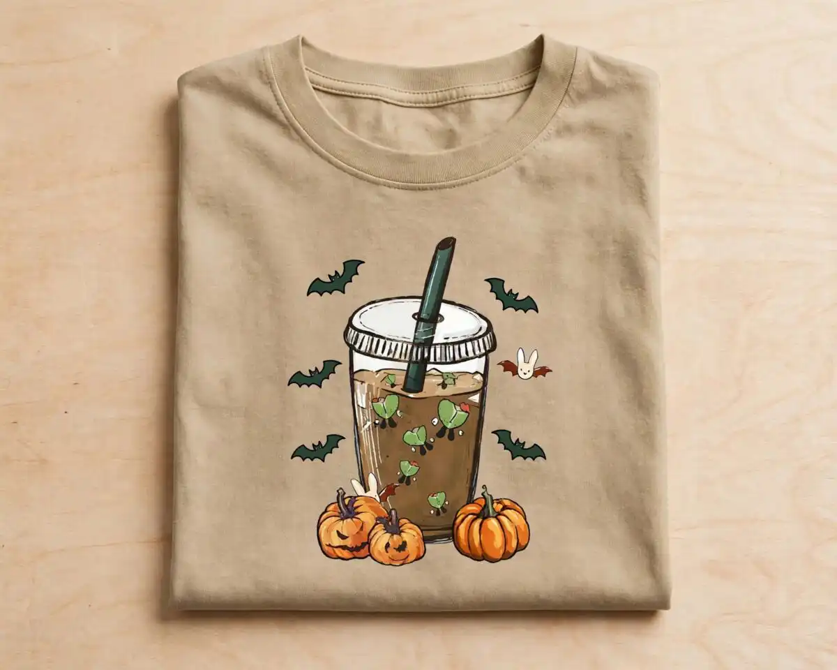 halloween coffee png design printed on a plain product mockup